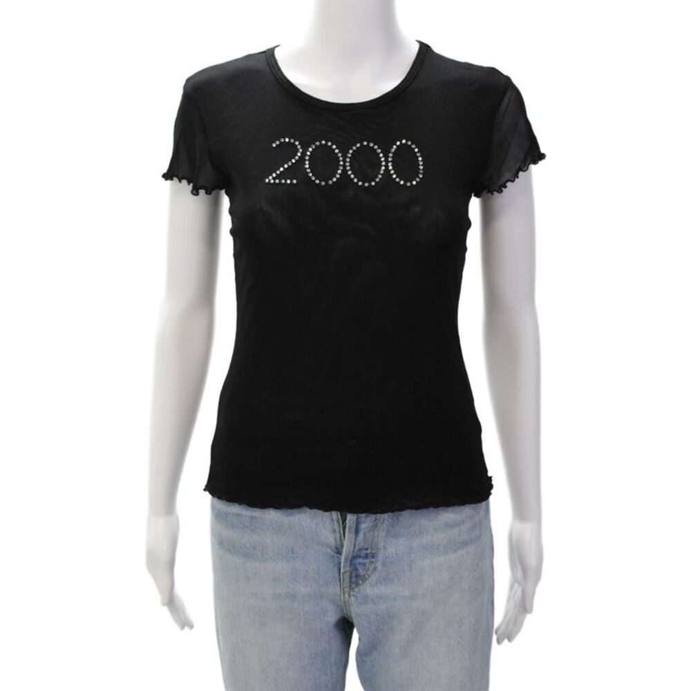 ABS Womens Short Sleeve Crew Neck Mesh Crystal 2000 Shirt Black Size Large